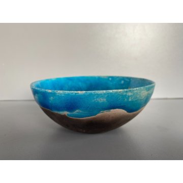 PORTAOGGETTI CIOTOLA BOWL CERAMICA RAKU REFRATTARIO SMALTO TURCHESE '900