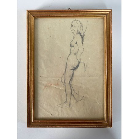 QUADRO DISEGNO MATITA su CARTA Gigi Comolli NUDO STUDIO FIGURA FEMMINILE '900