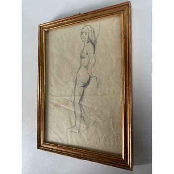 QUADRO DISEGNO MATITA su CARTA Gigi Comolli NUDO STUDIO FIGURA FEMMINILE '900