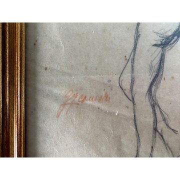 QUADRO DISEGNO MATITA su CARTA Gigi Comolli NUDO STUDIO FIGURA FEMMINILE '900
