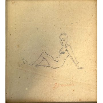 QUADRO DISEGNO MATITA CARTA Gigi Comolli NUDO STUDIO FIGURA FEMMINILE SEDUTA 900