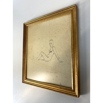 QUADRO DISEGNO MATITA CARTA Gigi Comolli NUDO STUDIO FIGURA FEMMINILE SEDUTA 900