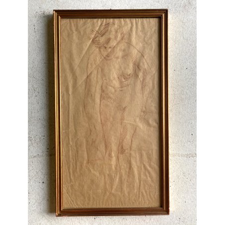 QUADRO DISEGNO SANGUIGNA CARTA Gigi Comolli NUDO STUDIO FIGURA FEMMINILE  '900