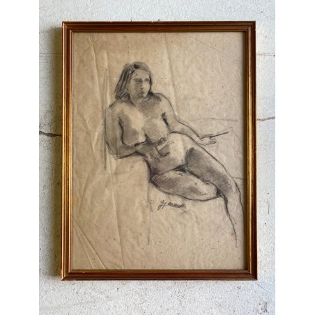 QUADRO DISEGNO CARBONCINO su CARTA Gigi Comolli NUDO STUDIO FIGURA FEMMINILE 900