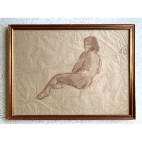 QUADRO DISEGNO SANGUIGNA CARTA Gigi Comolli NUDO DONNA STUDIO FIGURA FEMMINILE