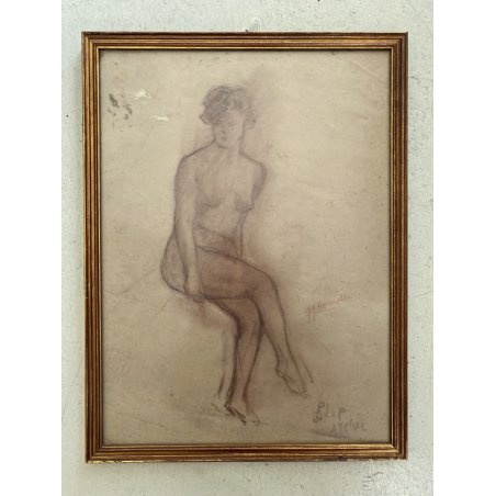 QUADRO DISEGNO SANGUIGNA CARTA Gigi Comolli STUDIO FIGURA FEMMINILE NUDO DONNA