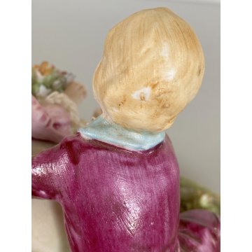 ANTICA SCULTURA PORCELLANA CAPODIMONTE SCENA ROMANTICA RAGAZZO RAGAZZA 12 cm/h