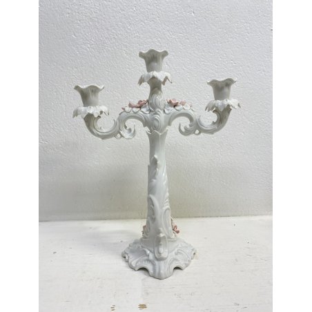 CANDELABRO PORCELLANA BIANCA "AK "STILE LIBERTY 3 BRACCI DECORO FLOREALE '900