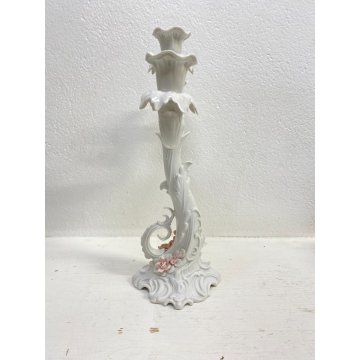 CANDELABRO PORCELLANA BIANCA "AK "STILE LIBERTY 3 BRACCI DECORO FLOREALE '900