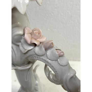 CANDELABRO PORCELLANA BIANCA "AK "STILE LIBERTY 3 BRACCI DECORO FLOREALE '900