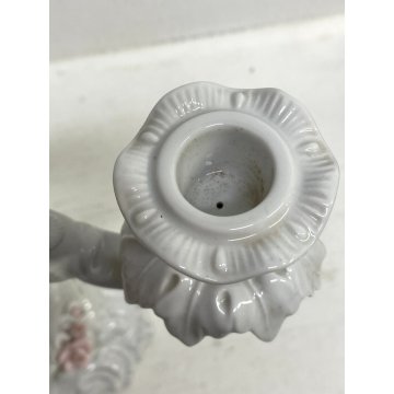 CANDELABRO PORCELLANA BIANCA "AK "STILE LIBERTY 3 BRACCI DECORO FLOREALE '900