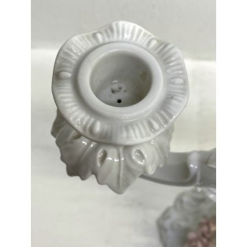 CANDELABRO PORCELLANA BIANCA "AK "STILE LIBERTY 3 BRACCI DECORO FLOREALE '900