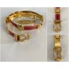 CINTURA Gucci LUXURY BELT METALLO ARTICOLATO FINITURA ORO SMALTO ROSSO BLU 70's