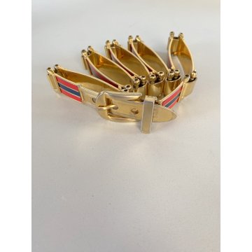 CINTURA Gucci LUXURY BELT METALLO ARTICOLATO FINITURA ORO SMALTO ROSSO BLU 70's