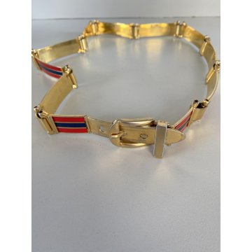 CINTURA Gucci LUXURY BELT METALLO ARTICOLATO FINITURA ORO SMALTO ROSSO BLU 70's