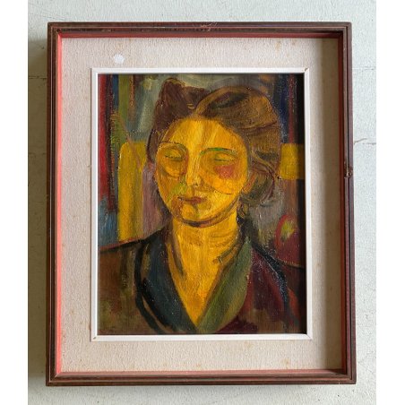 DIPINTO OLIO TELA Corrado Selvini RITRATTO DONNA FIGURA FEMMINILE ASTRATTO '900