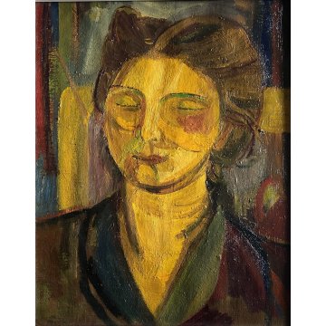 DIPINTO OLIO TELA Corrado Selvini RITRATTO DONNA FIGURA FEMMINILE ASTRATTO '900