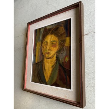 DIPINTO OLIO TELA Corrado Selvini RITRATTO DONNA FIGURA FEMMINILE ASTRATTO '900