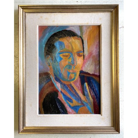 DIPINTO OLIO TELA Corrado Selvini RITRATTO UOMO FIGURA MASCHILE ASTRATTO '900