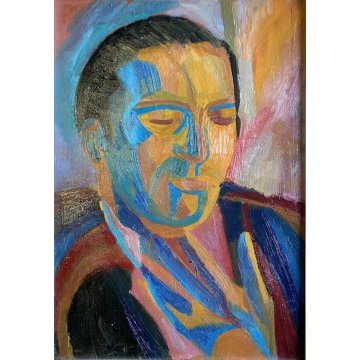 DIPINTO OLIO TELA Corrado Selvini RITRATTO UOMO FIGURA MASCHILE ASTRATTO '900