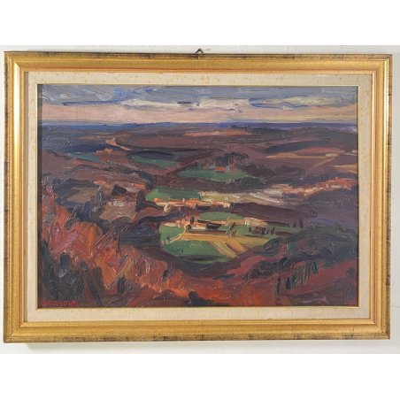 DIPINTO OLIO Carlo Monti VEDUTA PAESAGGIO RURALE COLLINA ARONA LAGO MAGGIORE