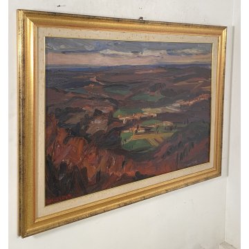 DIPINTO OLIO Carlo Monti VEDUTA PAESAGGIO RURALE COLLINA ARONA LAGO MAGGIORE