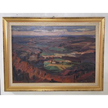 DIPINTO OLIO Carlo Monti VEDUTA PAESAGGIO RURALE COLLINA ARONA LAGO MAGGIORE