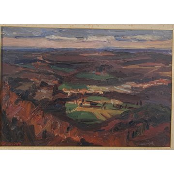 DIPINTO OLIO Carlo Monti VEDUTA PAESAGGIO RURALE COLLINA ARONA LAGO MAGGIORE