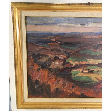 DIPINTO OLIO Carlo Monti VEDUTA PAESAGGIO RURALE COLLINA ARONA LAGO MAGGIORE