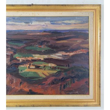 DIPINTO OLIO Carlo Monti VEDUTA PAESAGGIO RURALE COLLINA ARONA LAGO MAGGIORE