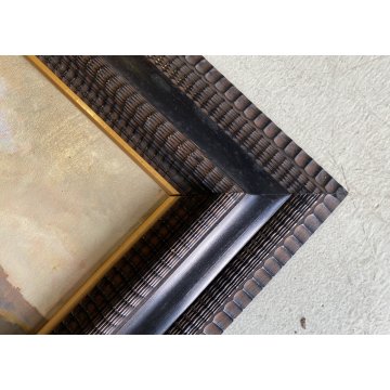 ANTICO DIPINTO OLIO Aurelio Roberti PAESAGGIO FLUVIALE BARCA PESCATORE GUILLOCHE