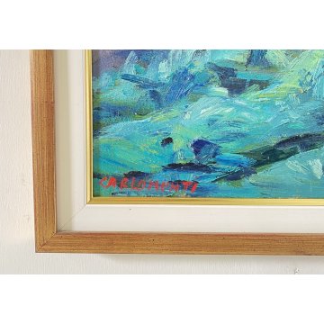 ANTICO QUADRO OLIO TELA Carlo Monti PAESAGGIO CASE TETTI ARONA LAGO MAGGIORE