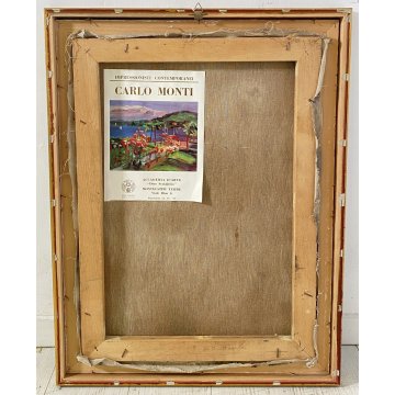 ANTICO QUADRO OLIO TELA Carlo Monti PAESAGGIO CASE TETTI ARONA LAGO MAGGIORE