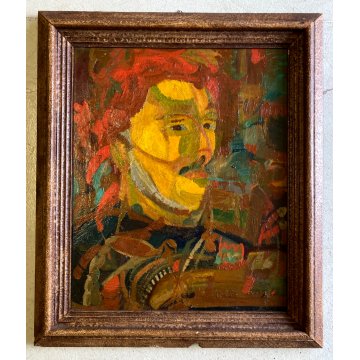 DIPINTO OLIO TELA RITRATTO Corrado Selvini  "L'uomo colla cresta" ASTRATTO MEINA