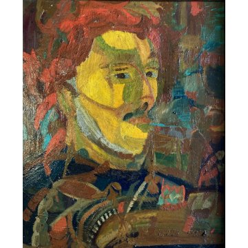DIPINTO OLIO TELA RITRATTO Corrado Selvini  "L'uomo colla cresta" ASTRATTO MEINA