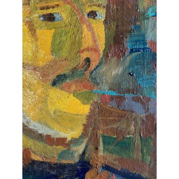 DIPINTO OLIO TELA RITRATTO Corrado Selvini  "L'uomo colla cresta" ASTRATTO MEINA