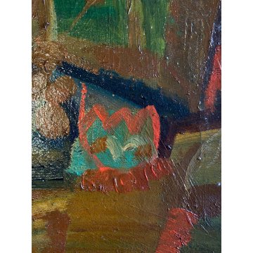 DIPINTO OLIO TELA RITRATTO Corrado Selvini  "L'uomo colla cresta" ASTRATTO MEINA