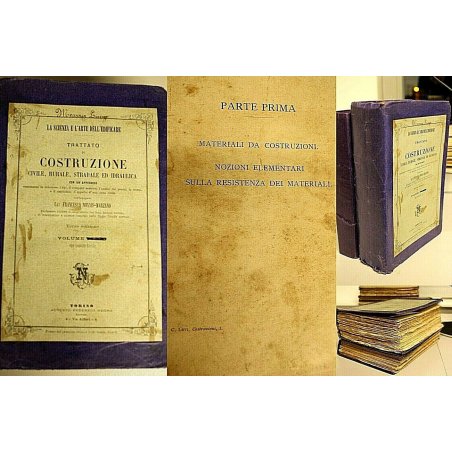 LOTTO 2vol ANTICO LIBRO COSTRUZIONI CIVILI 1882 MATERIALI COSTRUZIONE RESISTENZA