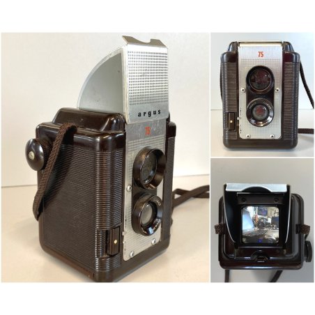 FOTOCAMERA Argus LUMAR 75mm BIOTTICA TLR 6X6 VINTAGE BROWN BACHELITE USA '50/'60