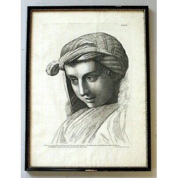 QUADRO ANTICA STAMPA da INCISIONE 1760 P.Fidanza TESTA GIOVANE DONNA RAFFAELLO