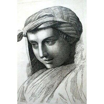QUADRO ANTICA STAMPA da INCISIONE 1760 P.Fidanza TESTA GIOVANE DONNA RAFFAELLO