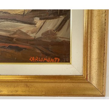 DIPINTO OLIO Carlo Monti VEDUTA PAESAGGIO RURALE COLLINA ARONA LAGO MAGGIORE
