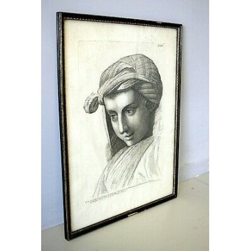 QUADRO ANTICA STAMPA da INCISIONE 1760 P.Fidanza TESTA GIOVANE DONNA RAFFAELLO