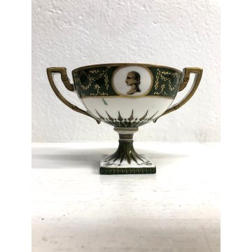 ANTICA TAZZA TEA Limoges AF FRANCE COPPA PIEDESTALLO ORO VERDE STILE IMPERO 1918