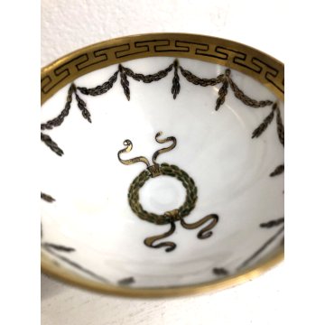 ANTICA TAZZA TEA Limoges AF FRANCE COPPA PIEDESTALLO ORO VERDE STILE IMPERO 1918