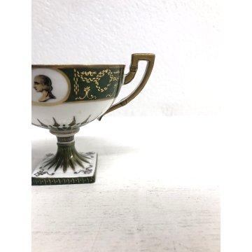 ANTICA TAZZA TEA Limoges AF FRANCE COPPA PIEDESTALLO ORO VERDE STILE IMPERO 1918