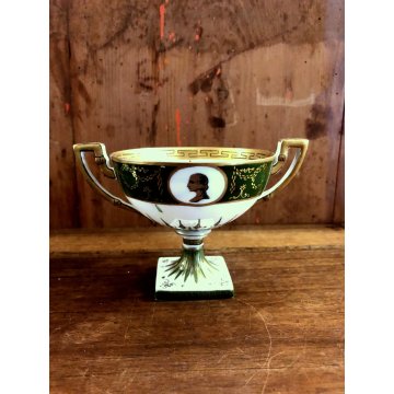 ANTICA TAZZA TEA Limoges AF FRANCE COPPA PIEDESTALLO ORO VERDE STILE IMPERO 1918