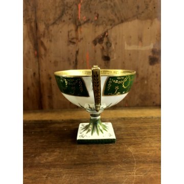 ANTICA TAZZA TEA Limoges AF FRANCE COPPA PIEDESTALLO ORO VERDE STILE IMPERO 1918