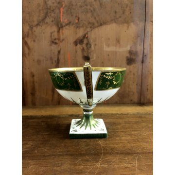 ANTICA TAZZA TEA Limoges AF FRANCE COPPA PIEDESTALLO ORO VERDE STILE IMPERO 1918