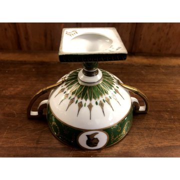 ANTICA TAZZA TEA Limoges AF FRANCE COPPA PIEDESTALLO ORO VERDE STILE IMPERO 1918